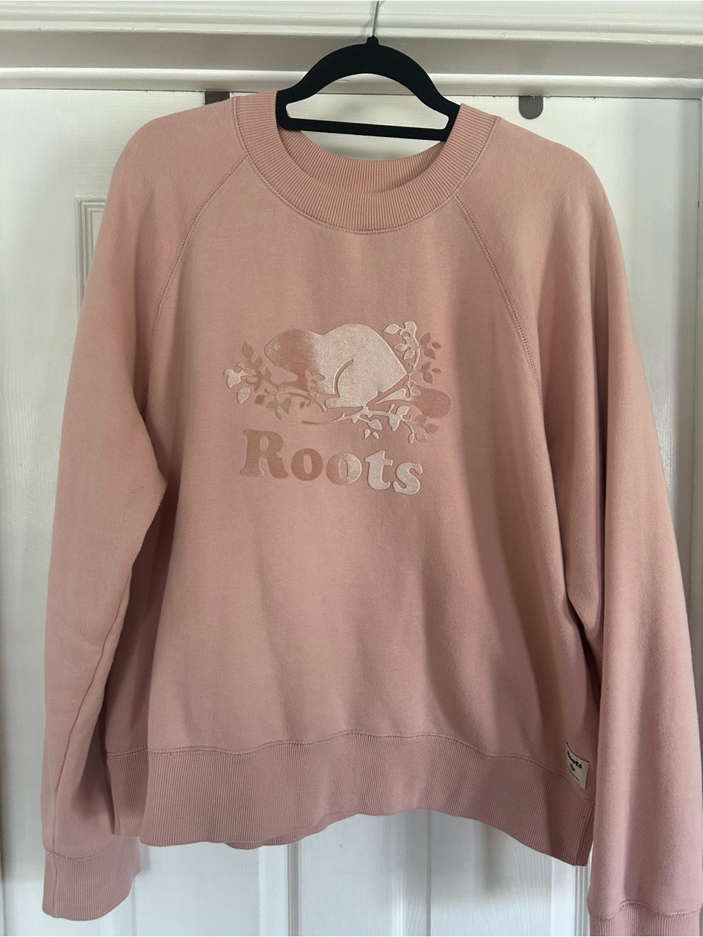 Roots Baby Pink Crewneck Sweatshirt with Beaver Patch